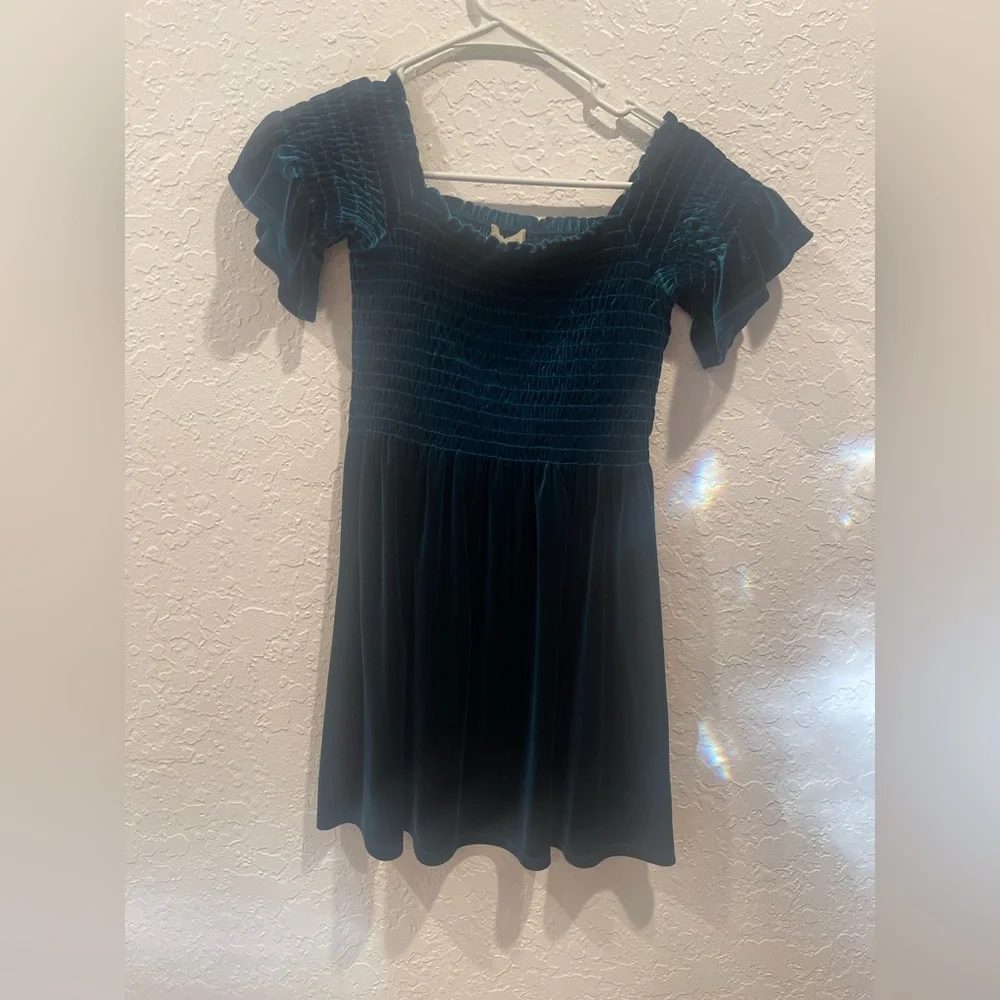 URBAN Outfitters Clara Off The Shoulder Velvet Smocked Dress